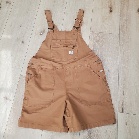 Carhartt Shortalls Overalls Womens L Brown Canvas Rugged Flex Relaxed Fit NWT - Picture 1 of 16